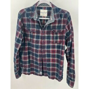 Weird Fish Mens S Small Multicolor Button-Up Plaid Shirt 100% Cotton Long Sleeve